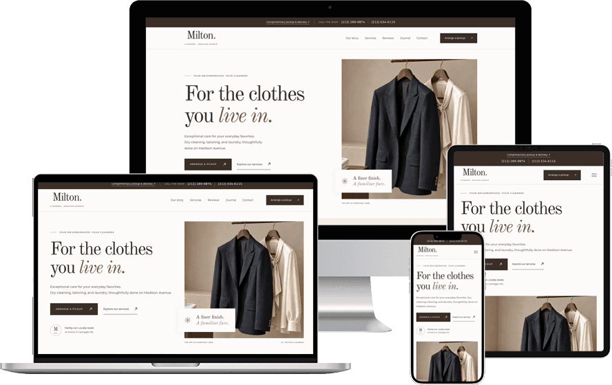 Milton Cleaners website on desktop and mobile devices